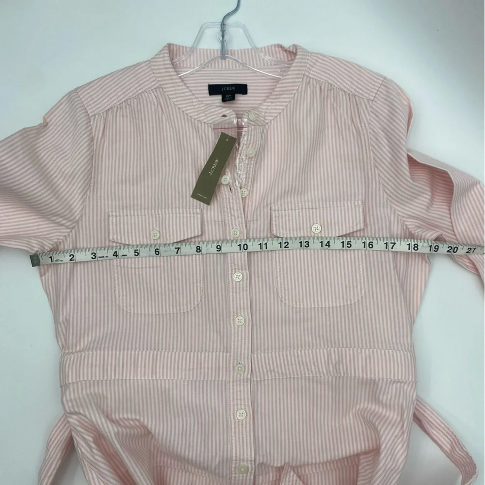 J.Crew Pink White Pin Stripe Long sleeve Shirt Dress bow tie belt size 6p - Picture 10 of 13